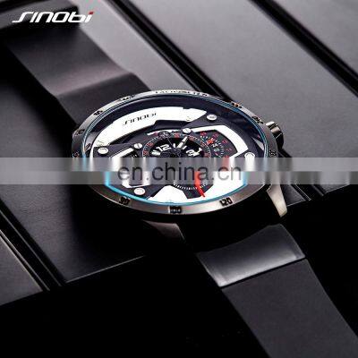 SINOBI Masculine Big Dial Wristwatch S9789G Silicone Band Black Chronograph Watch Multi Function Youth Men Watch