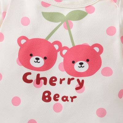 3pcs Newborn Baby's Cartoon Bear Cherry Themed Pattern Footed Onesie, Comfy Long Sleeve Romper, Toddler & Infant Girl's Bodysuit photo-4