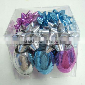 Wholesale Holographic/Metalic Curl Ribbon Star Bow and Packing Ribbon Egg in PVC box