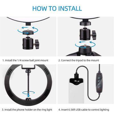 Professional 10 Inch Led Photo Light Ring Lamp Dimmable Circular Beauty Lamp Tripods Selfie Photographic Lighting photo-3