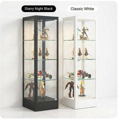 Smart LED Glass Display Cabinet for Man Cave, 1600mm Tall Steel Case With Remote Control Breathing Lights & Security Lock, Black/White