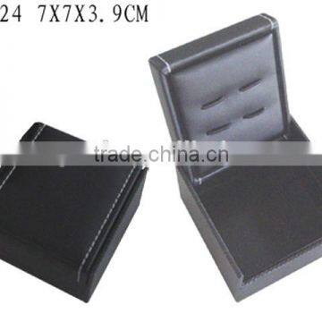 Stitched black faux leather cufflink box