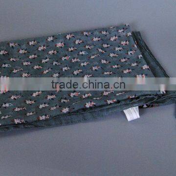 New Autumn Winter Wide Tassel Position Printed Floral Voile Scarf