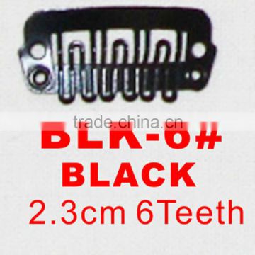 BLK-6# Retail and wholesale 23mm long black color 6 U shape teeth easy snap clips for hair extensions wigs wefts weavings