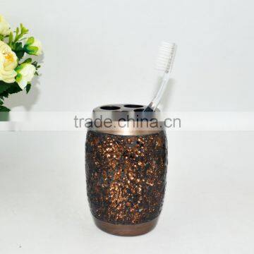 Golden Brown Painting With Shining Glass Polyresin Bathroom Accessories Set photo-5