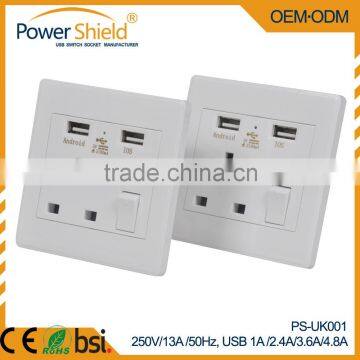 Latest Universal UK Electrical Plug Double USB Charger Outlets Switch Socket 230V 13A CE BSi