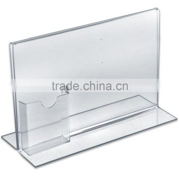 Acrylic Horizontal Double Sided, Stand Up Acrylic Sign Holder with Attached Brochure Holder