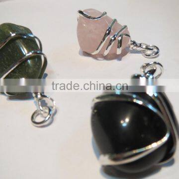 Assorted Tumble Wire Wrap Gemstone Pendant