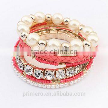 Multilayer Pearl Glass Rhinestone Beaded Twist Leather Bracelet& Bangle Jewelry photo-3