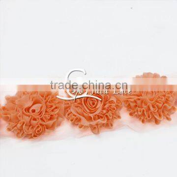 Orange Glitter Shabby Chiffon Flowers, 3-inch Size, DIY Supplies, Headband Supplies, Headband Flowers, Embellishment Flowers photo-2