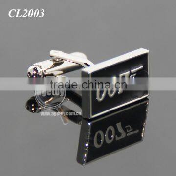 Fashion Men Black Desing Business Gentlemen Luxury Enamel Number 007 Engraved Metal Custom Made Cufflinks