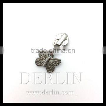 Butterfly Anti Silver Brass Zinc Alloy Slider Cartoon Girl Teenage Garment Zipper Puller