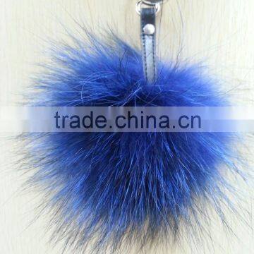 Colorful dyed raccoon fur pom poms keyrings /bag charm for decoration