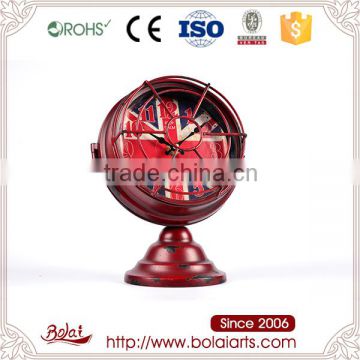 New arrival british style special design red iron glass table clock