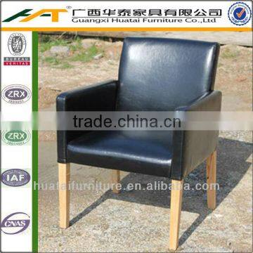 Europe type leisure solid wood Lrather armchair sofa chair for restaurant hotel furniture