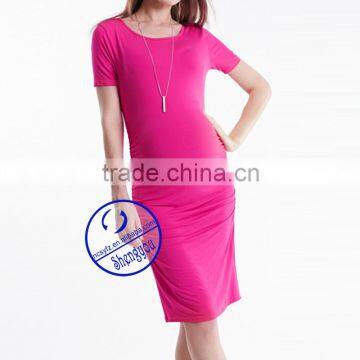 Custom Spandex Bamboo Fiber Plain Blank Short Sleeve Maternity Dresses photo-5