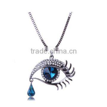 Teardrop Long Crystal Evil Eye Pendant Necklace With Box Chain