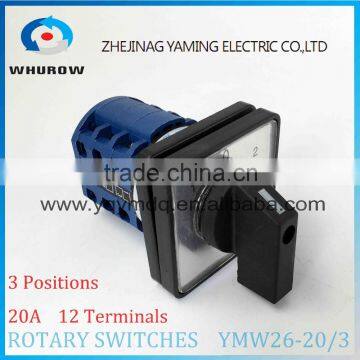 Rotary switch YMW26-20/3 selector changeover cam switch 20A 690V 3 positons 3 sections 12 terminals sliver contact