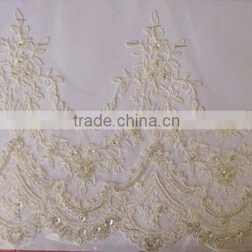 2015 new design Embroidery trimming lace with cord for veil lace border for weddling dress