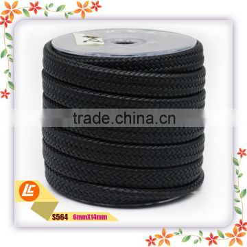 14mm Width and 6mm Thick Black Flat Braided Leather Cord High Quality