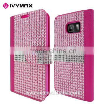 IVYMAX 2016 Lady Style Diamond Bling Leather Wallet Case for Samsung Galaxy S7/G930 photo-2