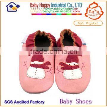 wholesale fancy pink snowman fashion soft sole 100% leather soft leather baby shoes