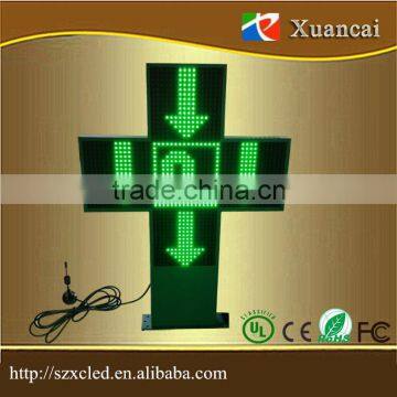 Outdoor double sided display green LED cross pharmacy sign with RF communication