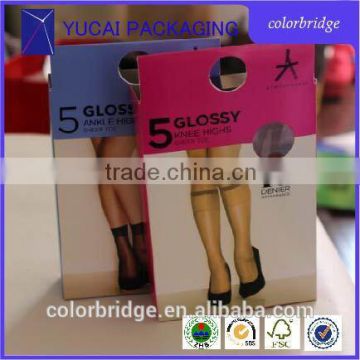 Full colors printing art paper glossy lamination custom sock packaging box with handle