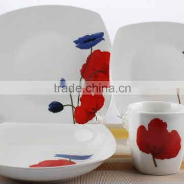 16 pcs White Porcelain Ceramic Dinnerware Set,Square Dinner Set