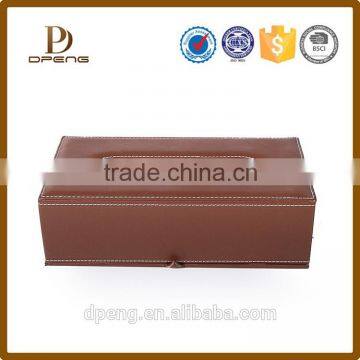 2015 wholesale Cutom stylish New brown leather tissue box