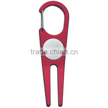 Aluminum Divot Tool With Ball Marker_red