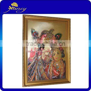 gold foil hindu krishna god picture with frame