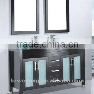 60" double glass sink expresso color bathroom vanity