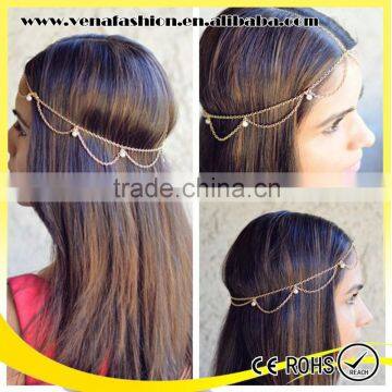 jewelry fashion pearl tassels hair head piece gold chain