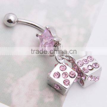 Multi Color Gems Paved Dice Dangle Belly Button Naval Ring.