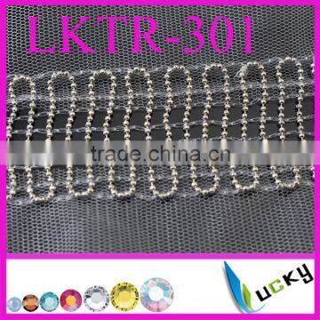 metal ball beads chain bands on organza for clothes decoration