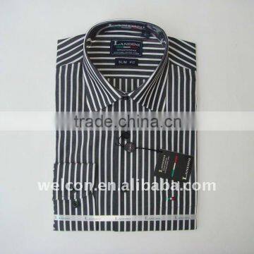 Men's classic business dress 100% cotton long sleeve stylish black and white thick stripe shirt