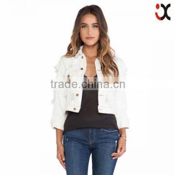 2016 100% cotton white fashion wholesale denim jacketsJXH417