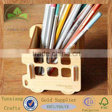 plywood laser carved bus pen holder detachable desktop bus pen holder