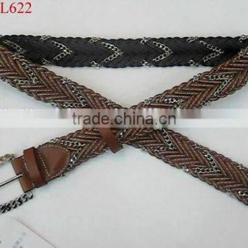 Brown braided leather unique mens belts