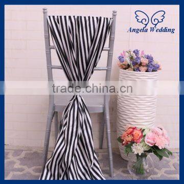 SH0006A New cheap elegant fancy wedding black and white stripe satin chair sash with buckle