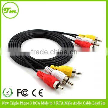New Triple Phono 3 RCA Male to 3 RCA Male Audio Cable Lead 2m
