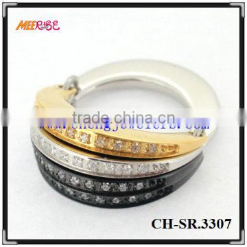 Fancy diamond inlay gold plated stainless steel puzzel ring for engagement