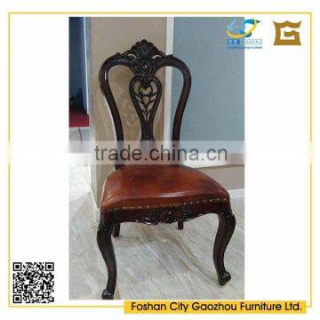 Antique style wood carving dining chair with padded seat