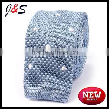 wholesale mens light blue knitted ties with polka dots KT032