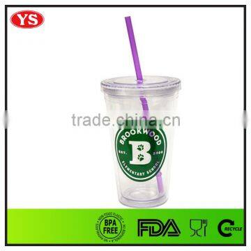 16oz bpa free double wall plastic water drink bottle with straw