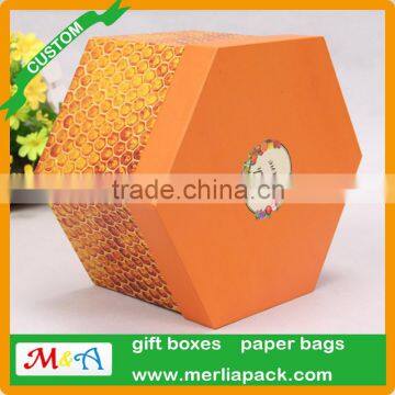 NOEL PEACE JOY HOPE ORNAMENT 12 PCS SET BOX PAPER MACHE HEXAGONAL BOX