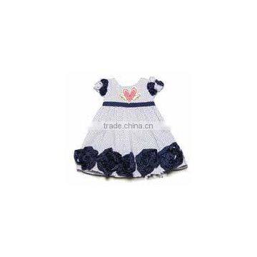 gorgeous dress infant girls navy blue white dot big flower trim child girls dress