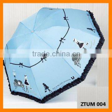 Pretty Girl Print Triple Fold Fashion Umbrella