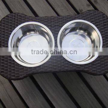 Ritzy Double Pet Food Bowl With Rattan Frame photo-3